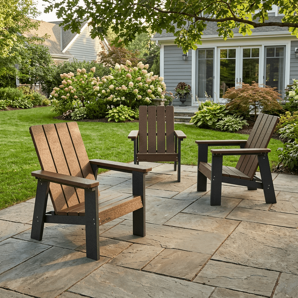 NOVA Adirondacks placed on a stone patio.